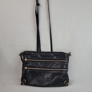 ELLIOTT LUCCA Black Pebbled Leather Crossbody Bag Elegant Minimalist Purse